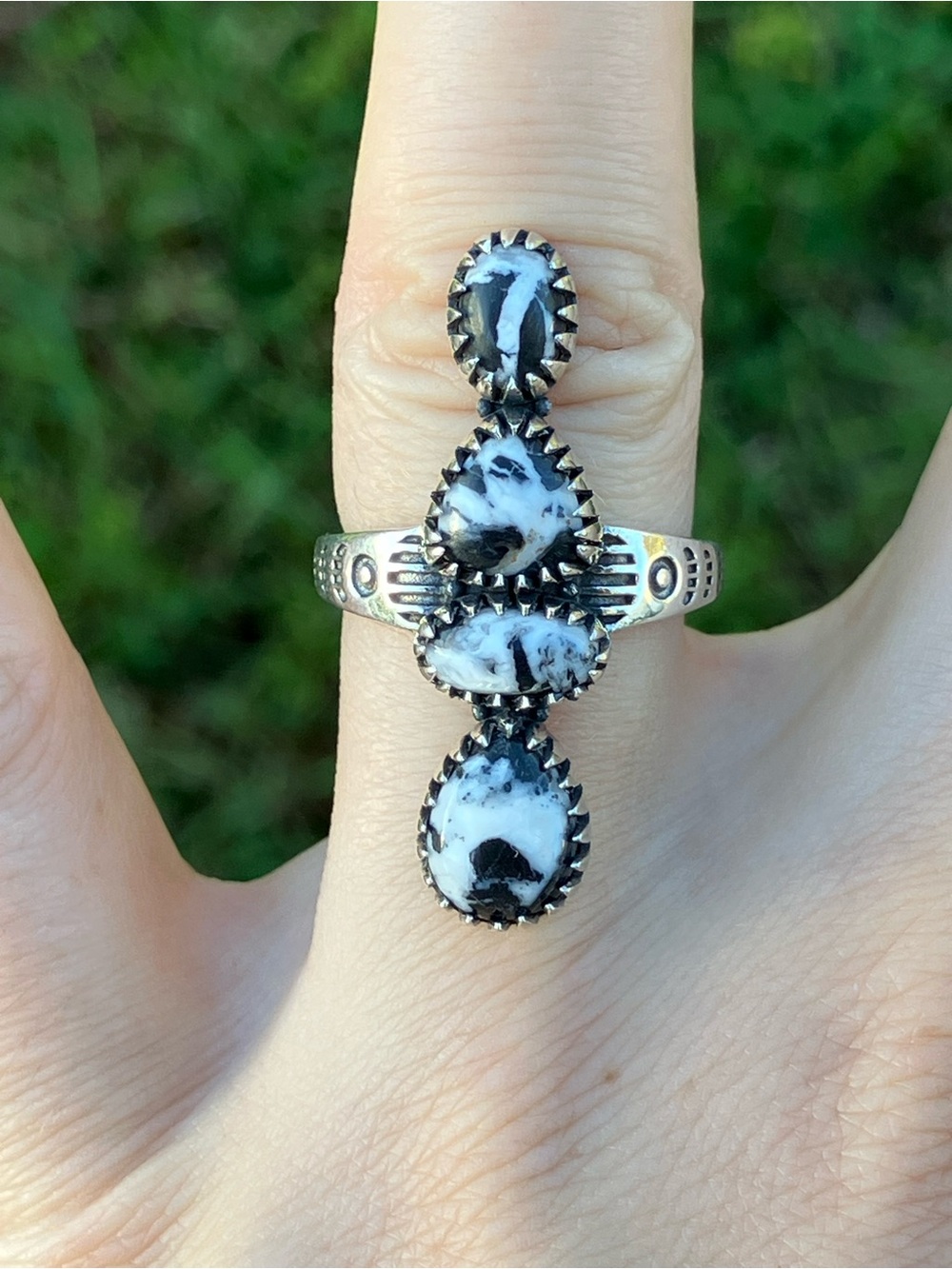 White Buffalo Sterling Silver Ring Size 7